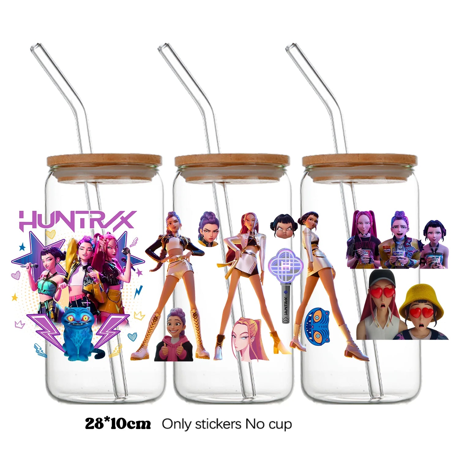 Demon Hunters UV DTF crystal sticker by I YAN showing a detailed wrap decal for bottles and cups, 10x28cm size