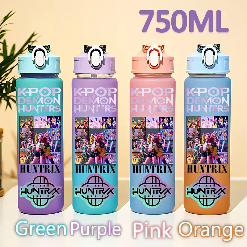 kpop 750ML Demon Hunters Bottle Gourde Gradient Color Water Cup Plastic Drinking Cup gradient straw cup gift