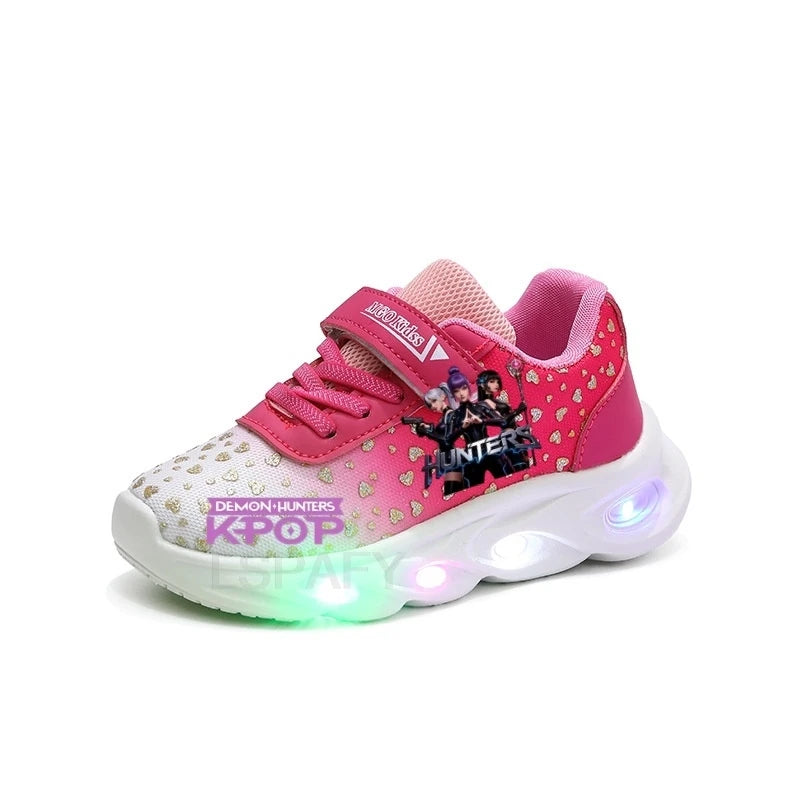 Kpop Demon Hunter LED Light Up Shoes 2026 Spring Autumn Mesh Soft Sole Cartoon Sneakers for Baby Girls Toddlers