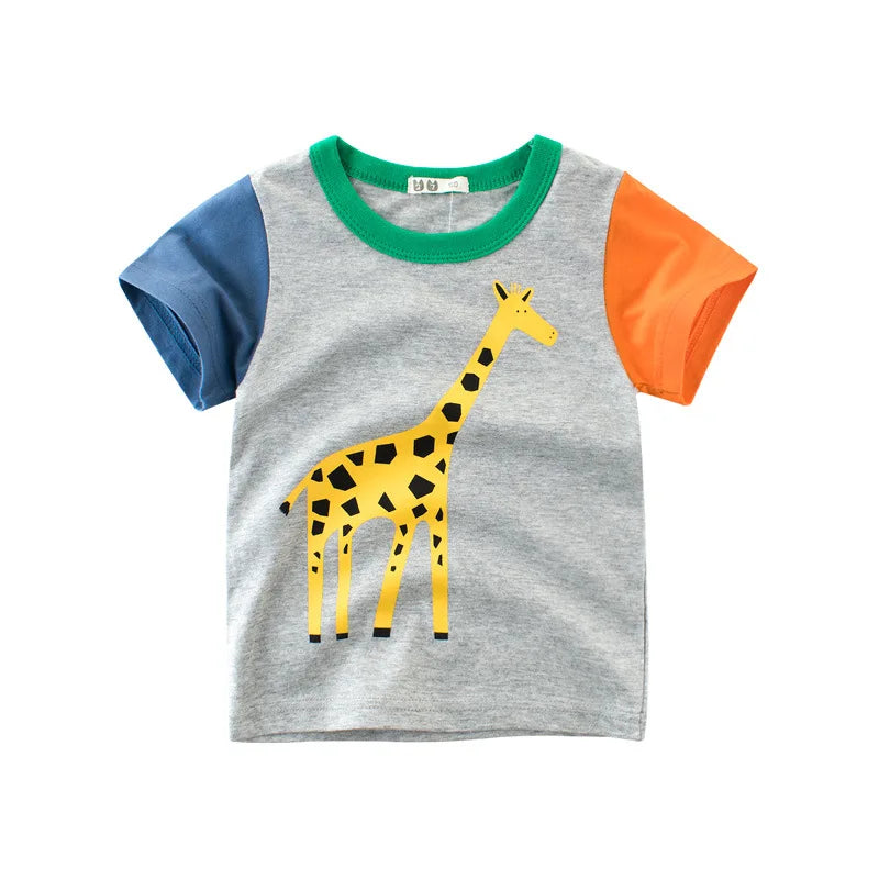 I YAN OLEKID 2025 summer boys' T-shirt with colorful cartoon print, short sleeves, for ages 2-8 years, toddler boys' clothing