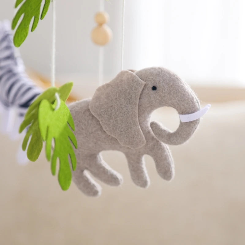 Baby Crib Mobile with Cartoon Felt Forest Animals – Wooden Bed Bell 0-12M - I YAN