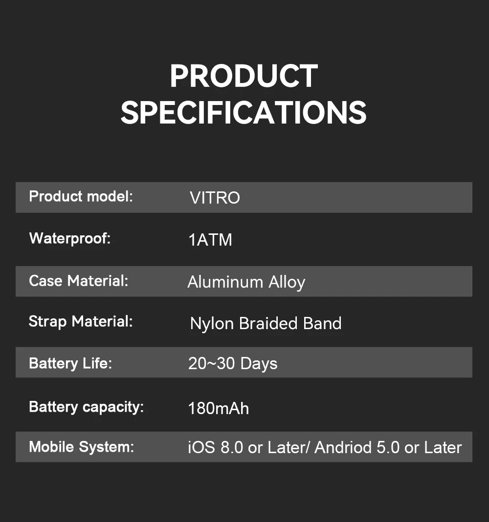 2026 New VITRO Screenless Smart Bracelet ECG SOS Heart Rate Blood Pressure Sports Fitness Waterproof NO Screen Smart Bands