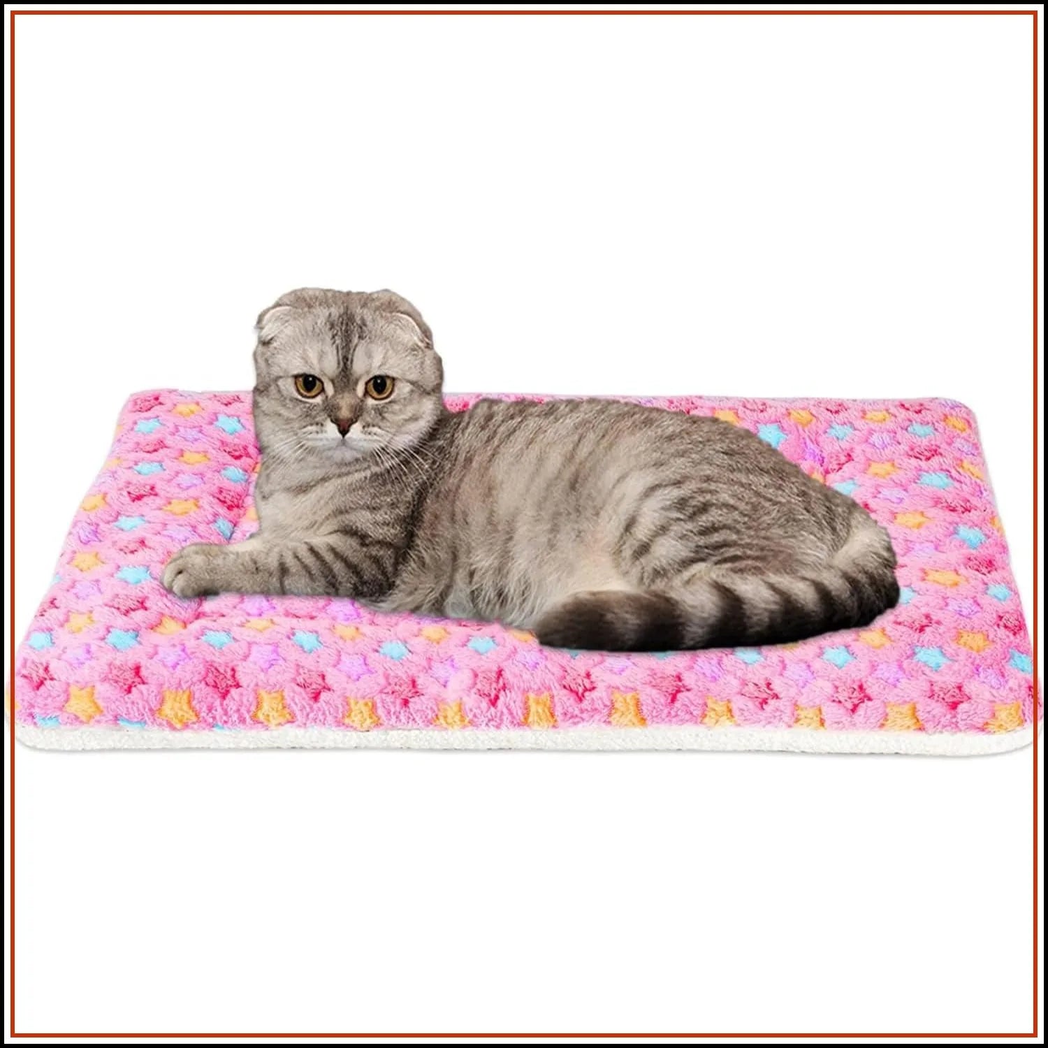 Ultra Soft Pet Bed with Star Print, Washable Crate Mat for Small Dogs & Cats, Reversible Fleece, 14x17.5in Pink
