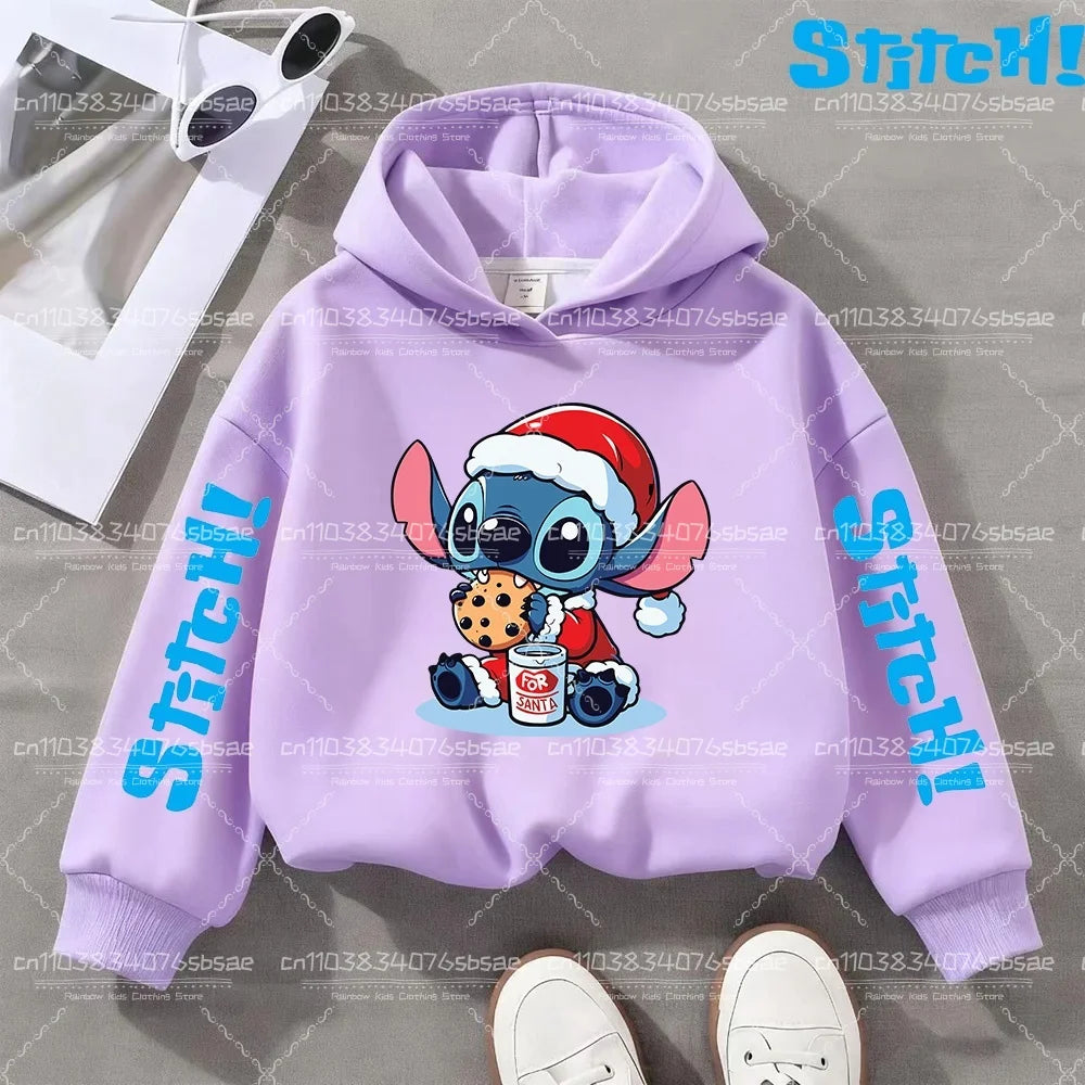Disney Stitch Sweatshirts for Boys Girls Christmas Clothes Stich Print Hoodies Winter Pullover Outerwear Tops Children Clothing
