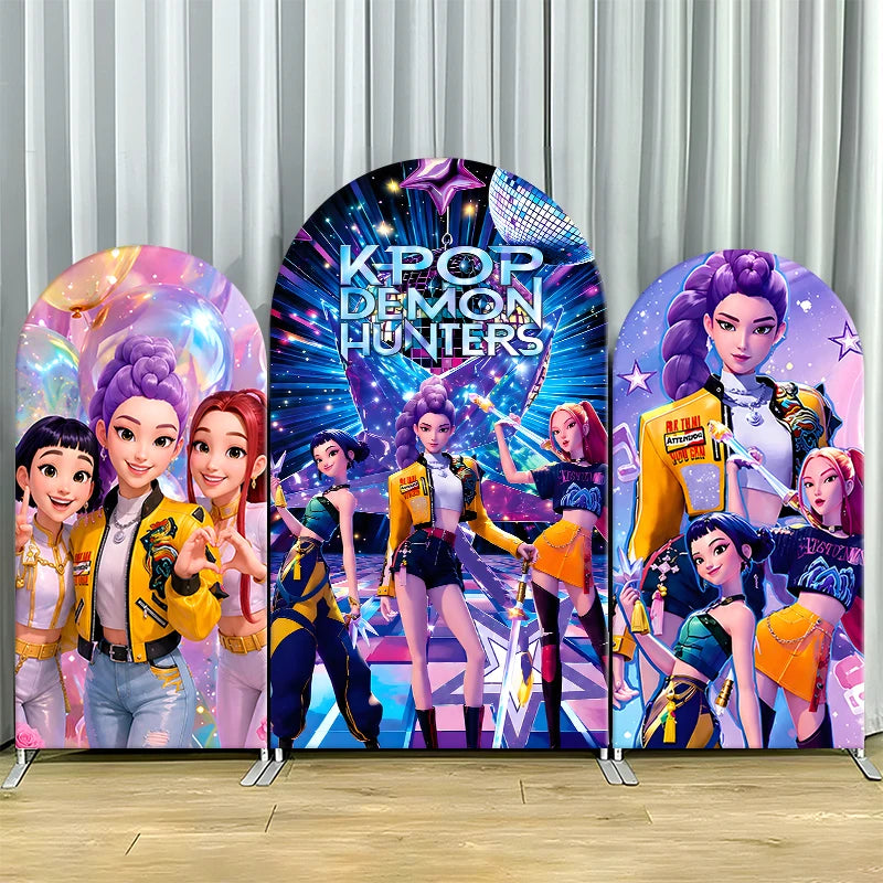 Kpop Demon Hunters Arch Backdrop Cover Disco Dance Party Background Cloth Birthday Photo Booth Stage Event Decor Custom Banner