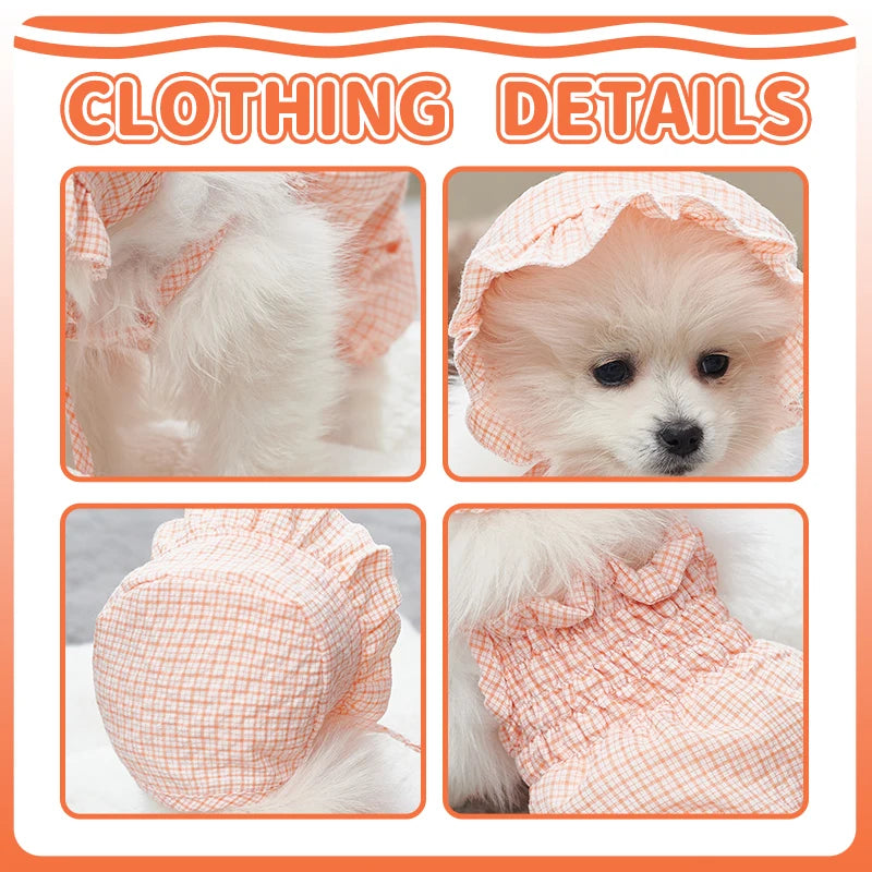 Dog Pajamas with Feet Adorable Plaid Pjs for Small Dogs Cute Cats Girls Overalls Shirts Bib Pants with Cap Pet Puppy  Clothes