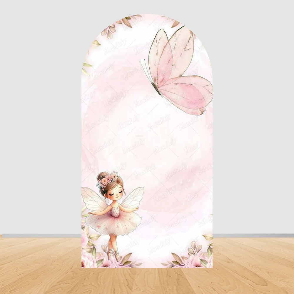 Fairy First Birthday Arch Cover Background Flower Pink Mushroom Door Ballet Girl Baby Shower Party Decor Photo Arch Backdrops