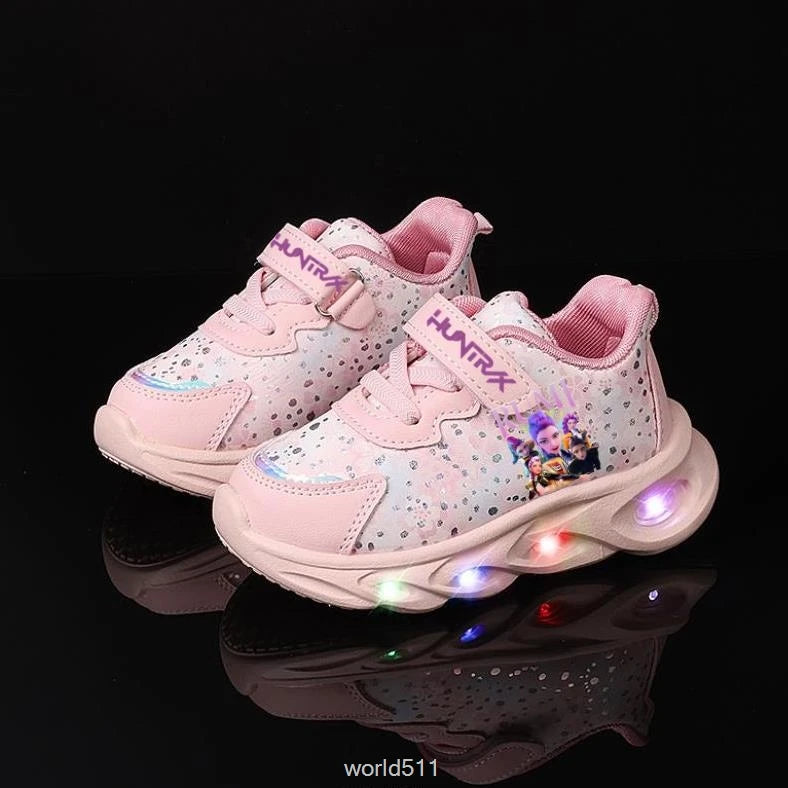 Children's LED Shoes Kpop Demon Hunter Light Up Sneakers Kids Mesh LED Shoes Flashing Lights Toddler Cartoon Sports Shoes Girls