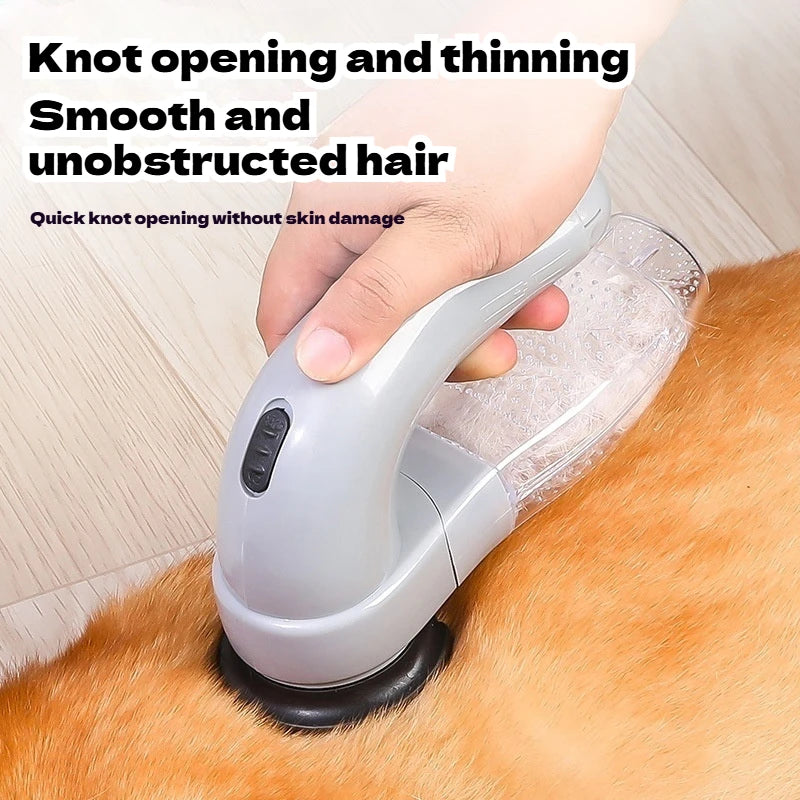 I YAN portable pet hair vacuum and massage device for cats and dogs, featuring dual-purpose cleaning and grooming tools.