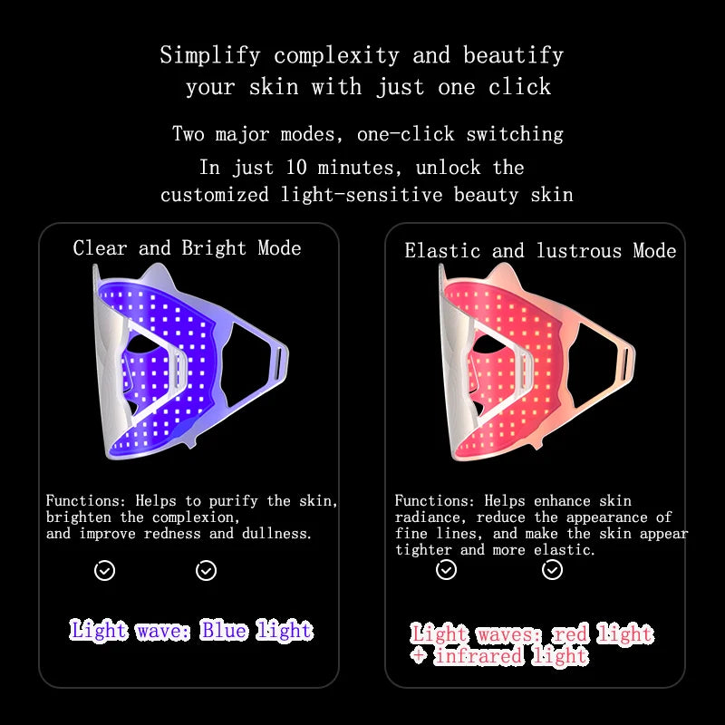 LED Beauty Mask Red Blue Light Home Skin Rejuvenation Device Brightens Skin Tone Improves dull Oily and Acne-prone Skin Care