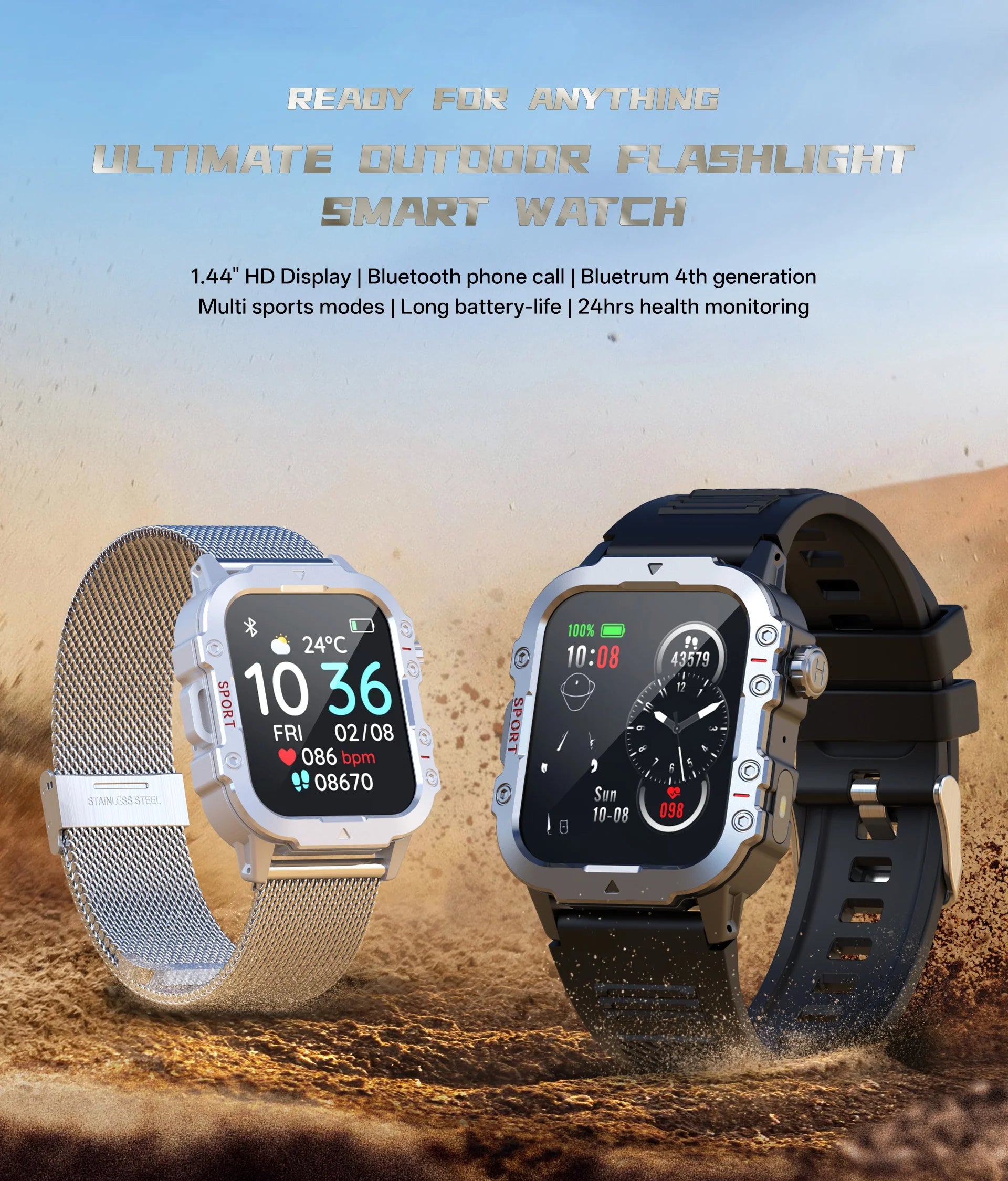 Smart Watch Android Phone 1.44'' Inch Color Screen Bluetooth Call Blood Oxygen/Pressure Monitoring Smart Watch Women Men