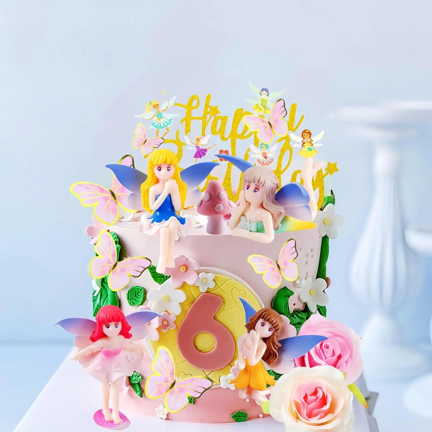 Fairy Cake Toppers Mushroom House Cake Decor Butterfly Cake Decor Fairy Garden Topper Fairy Party Supplies Flower Cupcake Topper