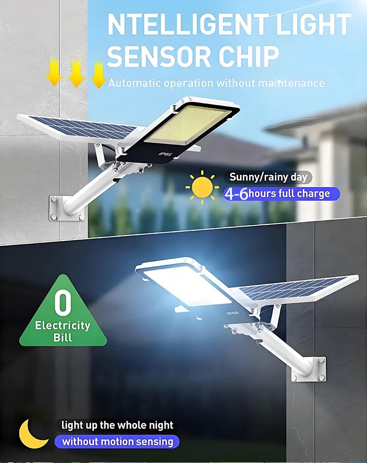 Led Outdoor Solar Street Lamps With Remote Control Energy Saving Ip65 Waterproof 30000mah Waterproof Automatic Dusk To Daw