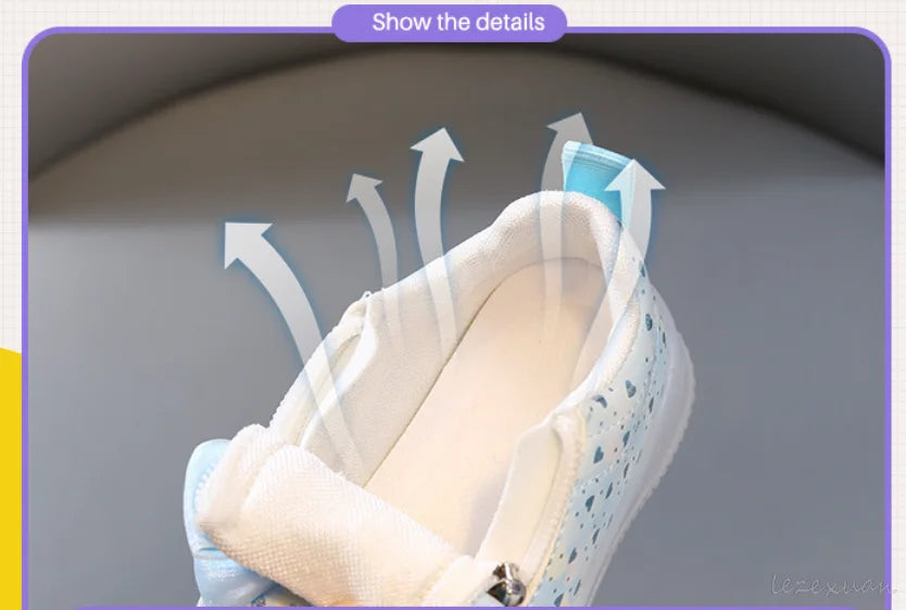 LED Casual Sneakers For Spring Girls KPop Demon Hunters Printed Mesh Breathable Shoes Children Lighted Non-slip Pink Purple