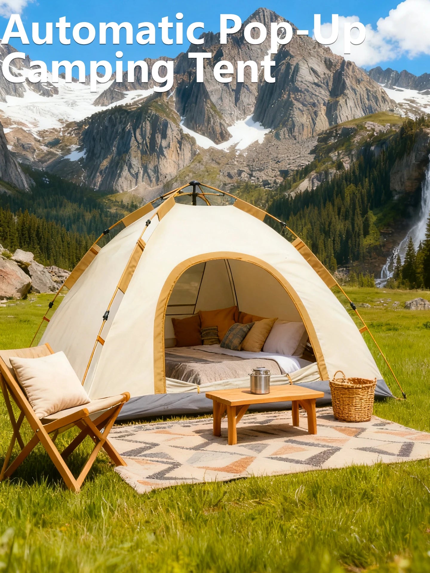 1 Outdoor Camping Tent for Overnight Stay, Fully Automatic, Quick Setup, No Assembly, Foldable, Double Layer