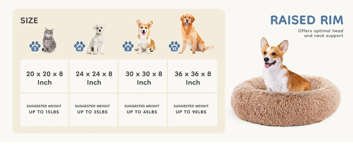 I YAN JHK calming dog bed for medium to large dogs, round plush faux fur with anti-slip bottom, washable and fluffy for comfort