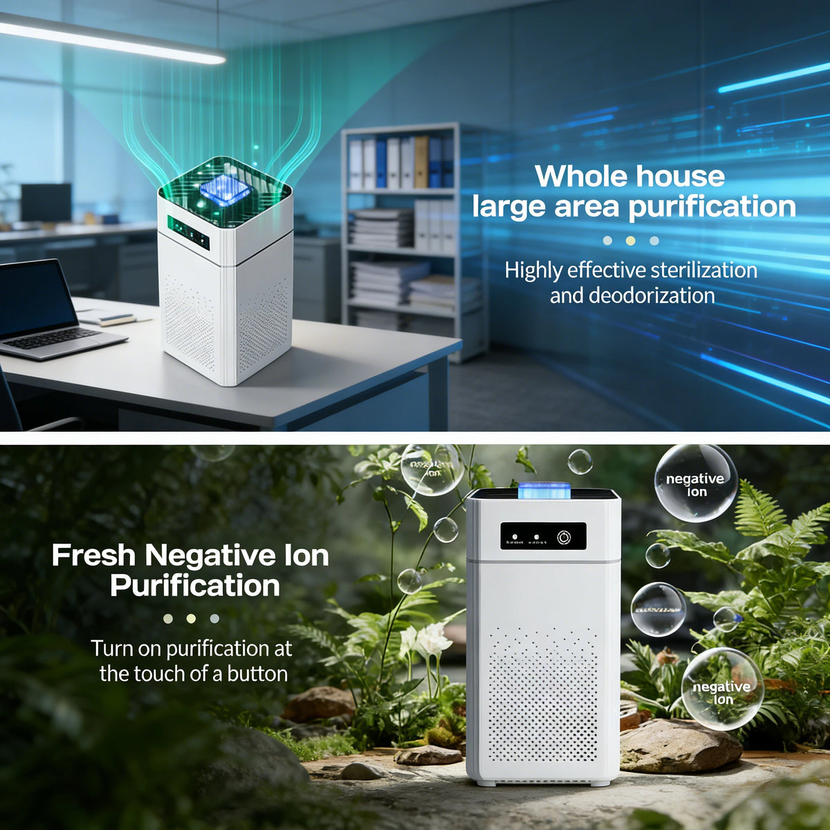 I YAN HEPA air purifier for home and bedroom with 360° intake, low noise operation, and USB power, ideal for pollen and smoke filtration.