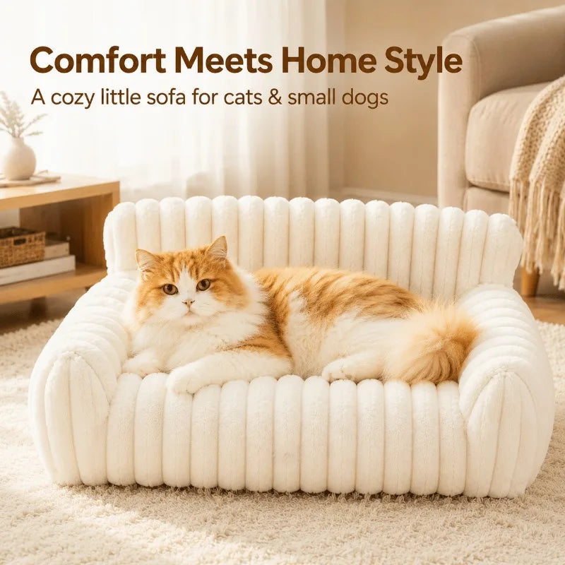Soft, fluffy cat couch by I YAN with plush corduroy fleece, removable washable cover, ideal for indoor cats.