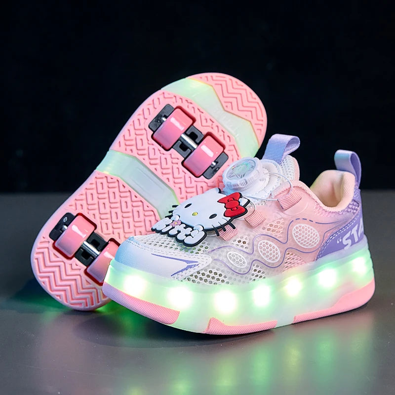 Hello Kitty Children's In-line Skating Shoes Four-Wheel Design Adjustable Roller Blades for Boys Girls Sports Footwear Sneakers