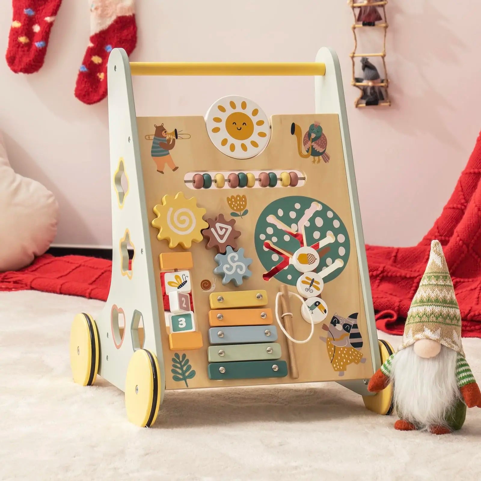 ROBOTIME ROBUD wooden baby walker with activity center and storage, designed for boys and girls, made by I YAN.