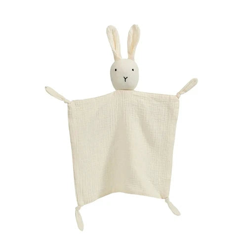Soft baby cotton muslin comforter blanket with sleeping dolls and bibs, I YAN brand, designed for newborns and kids' sleep soothing.