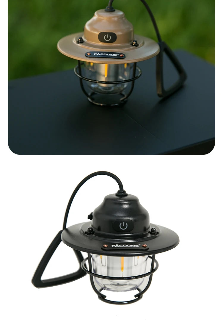 Retro Portable Camping Lantern IPX4 Waterproof Emergency Light Stepless Dimmable Hanging Tent Lamp for Outdoor Hiking