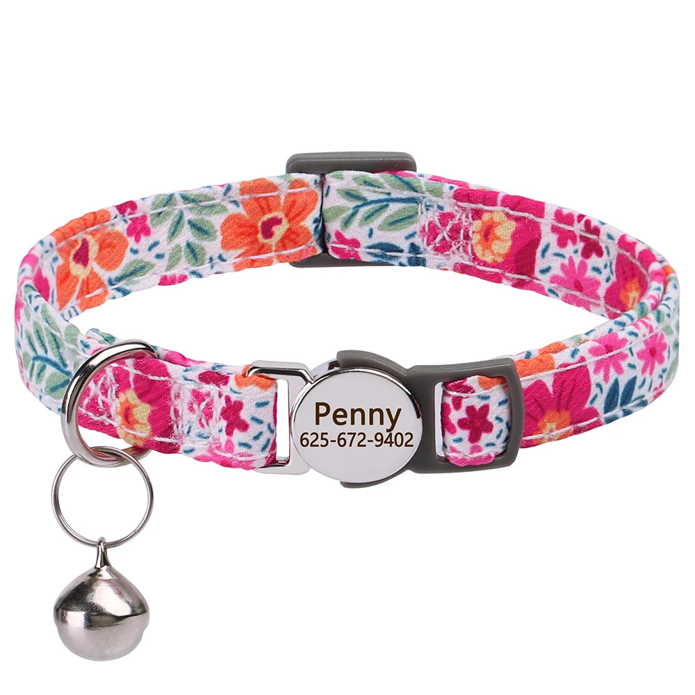 Cute Breakaway Personalized Kitten Cat Collar & Bell Safety Buckle Quick Release Custom Engraved Name ID Tag