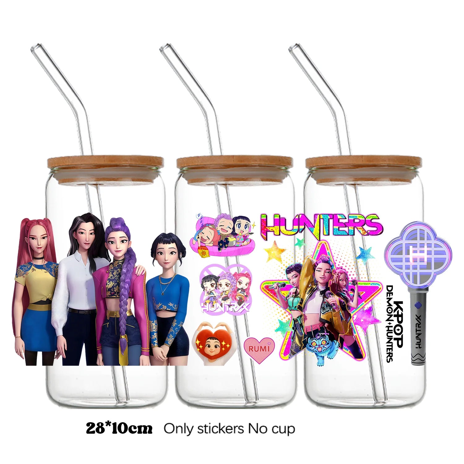 I YAN Demon Hunters UV DTF crystal sticker with bottle and cup wrap decal, 10x28cm, featuring vibrant, detailed design.