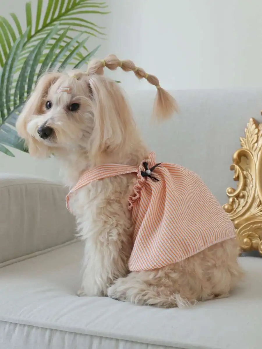 Striped Bow Pet Dress – Soft Breathable Outfit for Dogs & Cats
