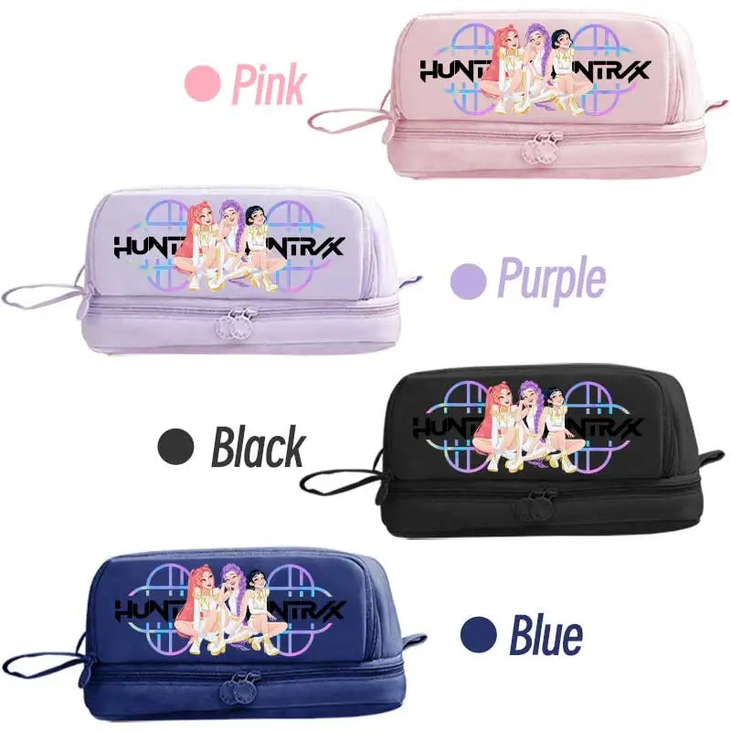 I YAN Kpop Demon Hunters pencil case with double-layer design, anime-themed stationery bag for kids and fans