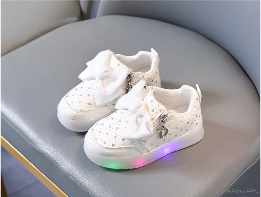 LED Casual Sneakers For Spring Girls KPop Demon Hunters Printed Mesh Breathable Shoes Children Lighted Non-slip Pink Purple