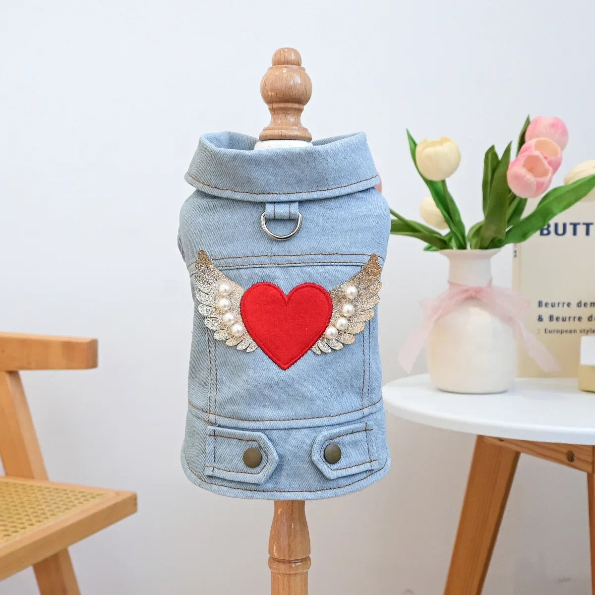 Denim dog pet jacket by I YAN, sleeveless vest with jeans style for small to medium dogs and cats, autumn and spring wear.