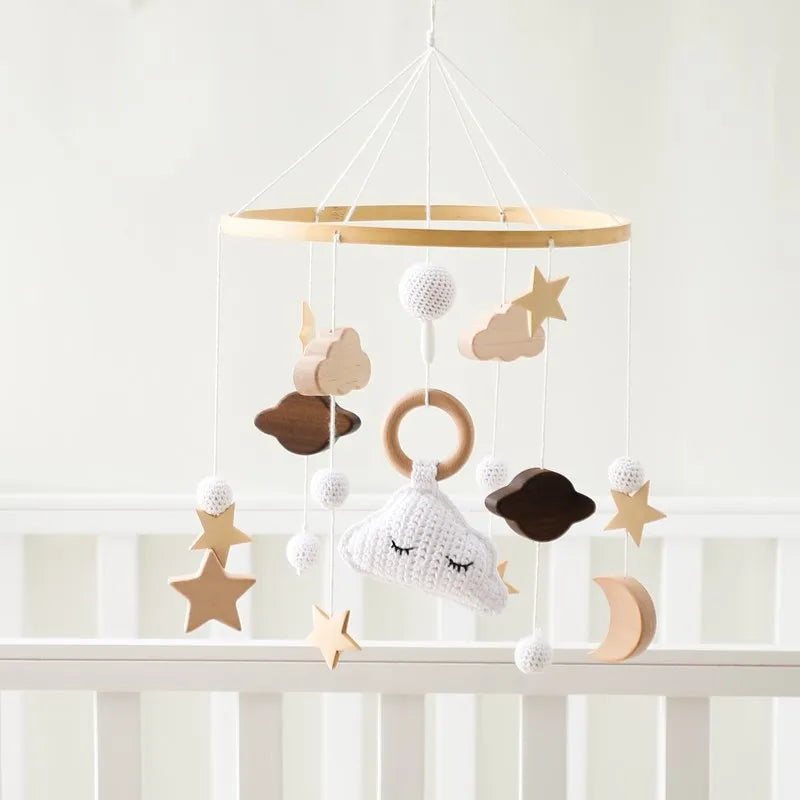 Baby Cloud Crib Mobile with Musical Box – Wooden Rattle Toy for Newborns 0–12M - I YAN