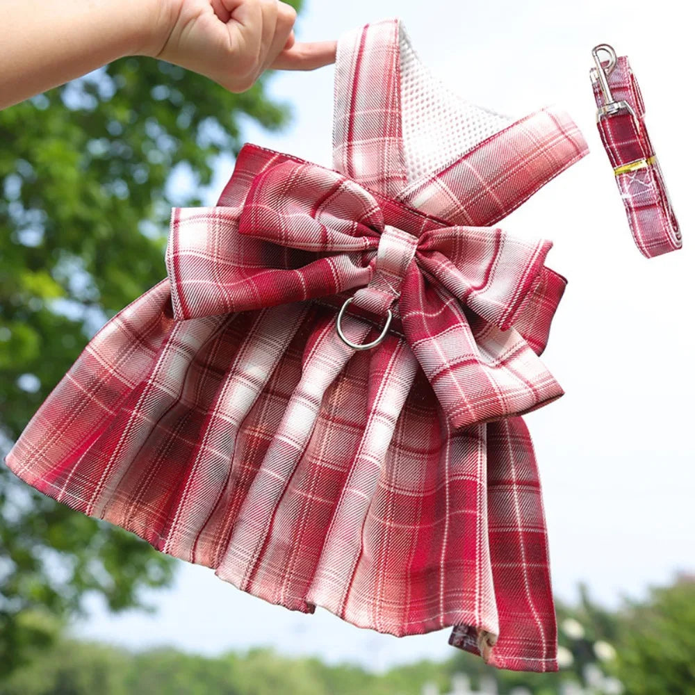 I YAN reusable plaid dog harness with leash attachment, adjustable washable pet skirt, suitable for small dogs like rabbits.