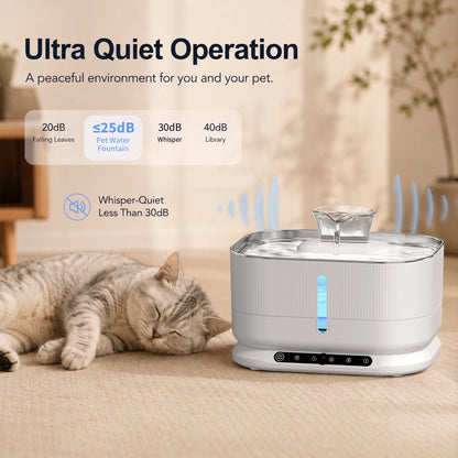 Cordless Cat Water Fountain 3.5L 8000mAh Rechargeable Wireless Pet Water Dispenser Separate Water & Electricity Safe Automatic Circulating Drinking Fountain for Cats Small Dogs