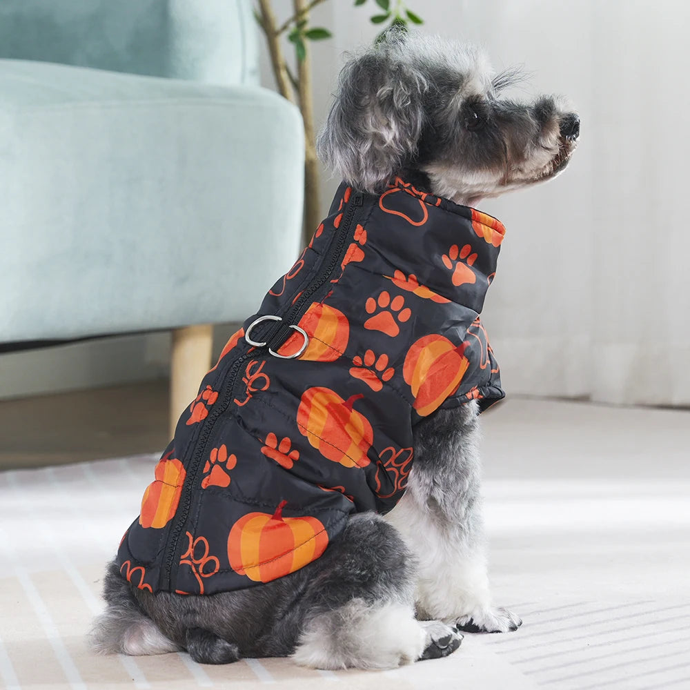Halloween Pet Dog Costume Winter Warm Clothes For Small Medium Dogs Cat Funny Pumpkin Print Jacket Puppy Vest Coat Festival Gift