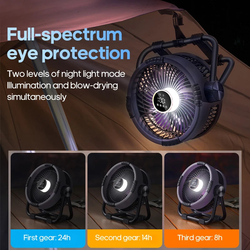 6 in 1 Desktop Fan 20000mAh Outdoor Camping Fan Air Circulator 4 Speed Adjustment Wireless Tent Ceiling Fan