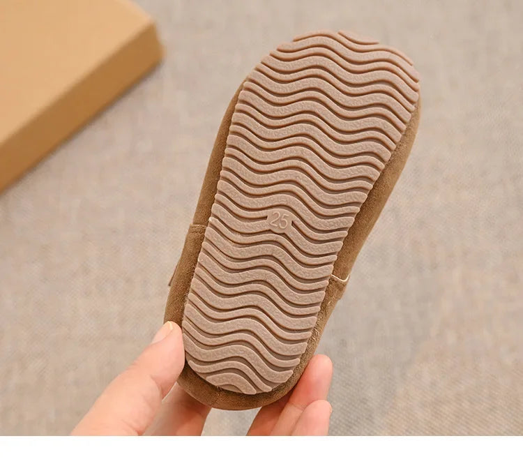 Children Flat Shoes Suede for Winter Kids Moccasins Non-slip Soft Sole 2024 Brand New Boys Girls Leather Shoes Warm Retro Trendy