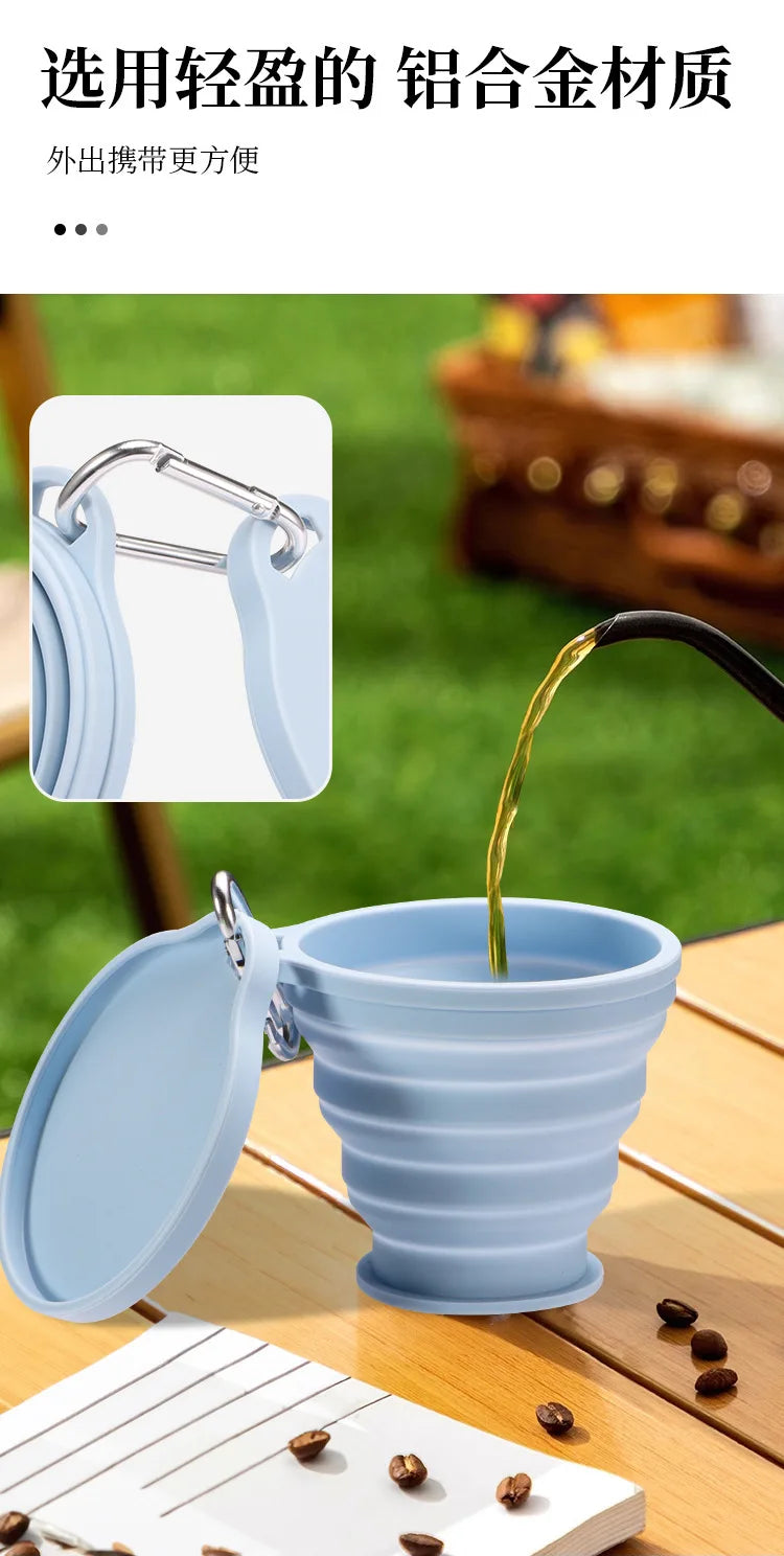 Portable Silicone Folding Cup with Hanging Hole Collapsible Outdoor Water Cup for Camping Hiking Travel