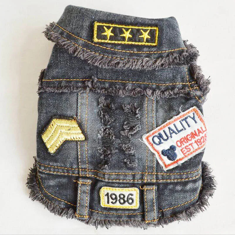 Vintage Washed Denim Jacket for Pets, Lapel Vests, Cool Blue Coat, Small and Medium Puppy Clothes, Classic Hoodie