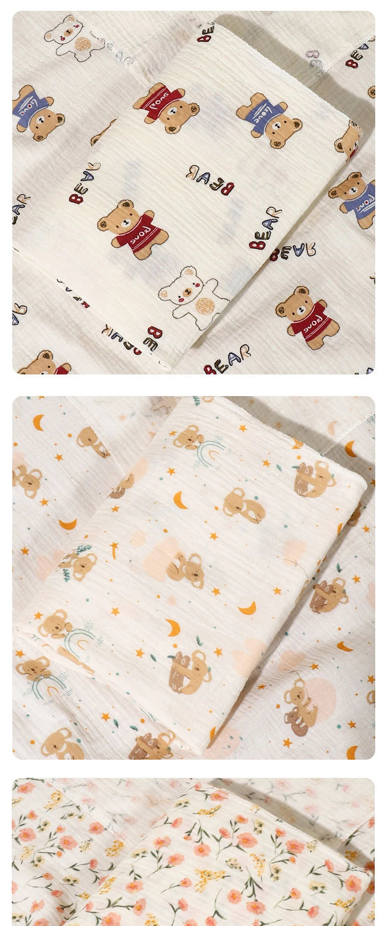 Soft cotton muslin baby receiving blankets by I YAN, 80x80cm, ideal for swaddling, newborns, and infant bath towels.