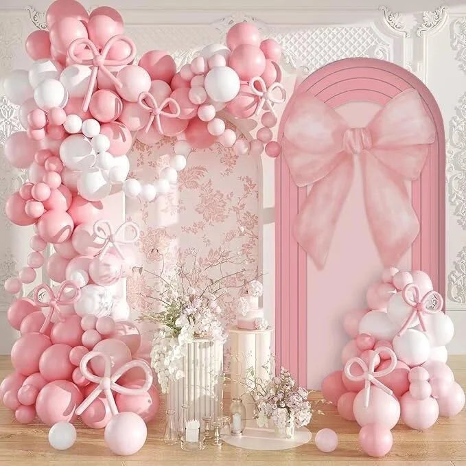 Mehofond Custom 2-Sided Pink Floral Pattern Stripe Girls Birthday Party Baby Shower Covers Chiara Arch Background Decor Backdrop