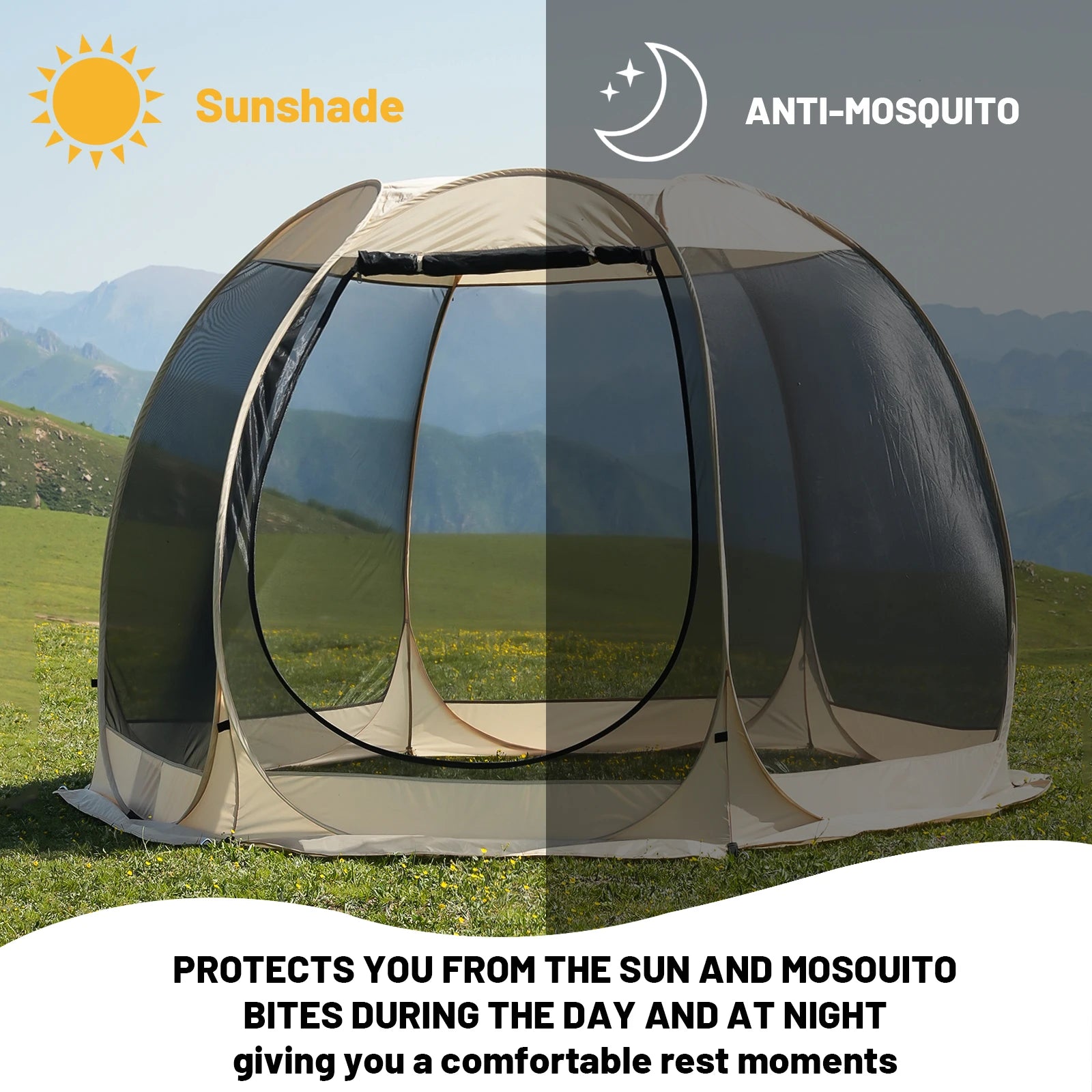 Portable Screen House Tent with Mosquito Net 6-8 Person Camping Backyard Patio & Protection Outdoor Shelter Suitable for family