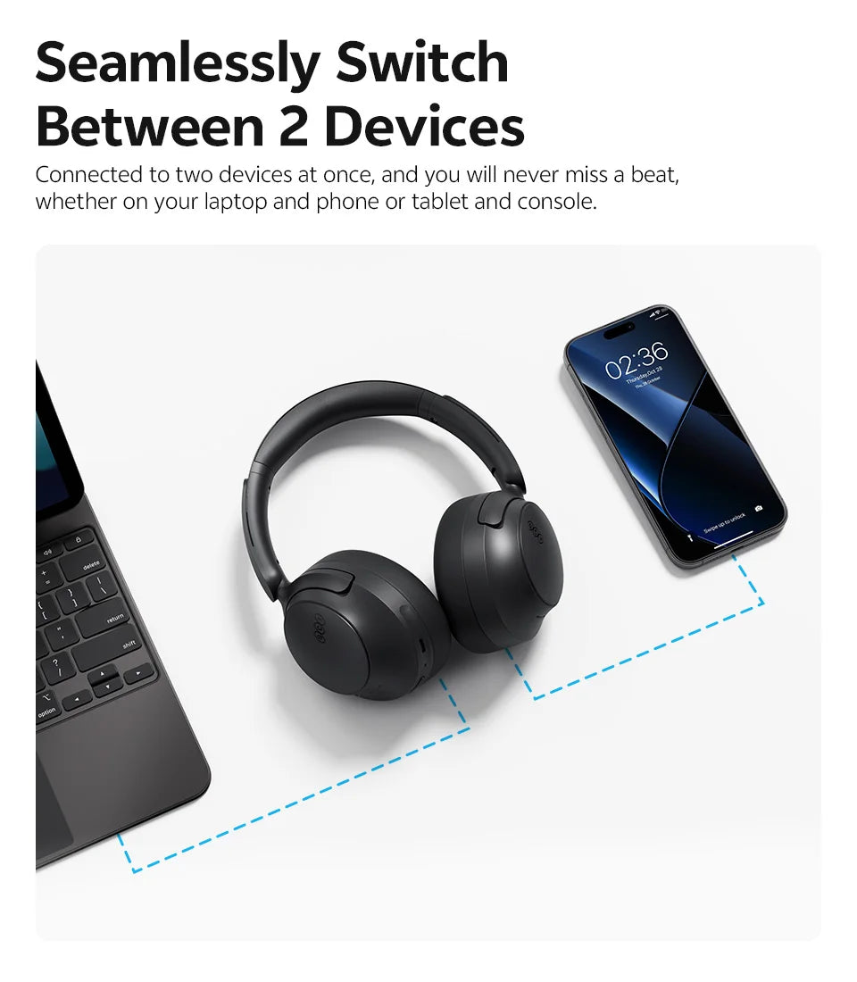 QCY H3S -56dB Adaptive ANC Over Ear Headphone Hi-Res LDAC Spatial Sound Wireless Earphone Bluetooth 6.0 Dual Driver 102H Headset