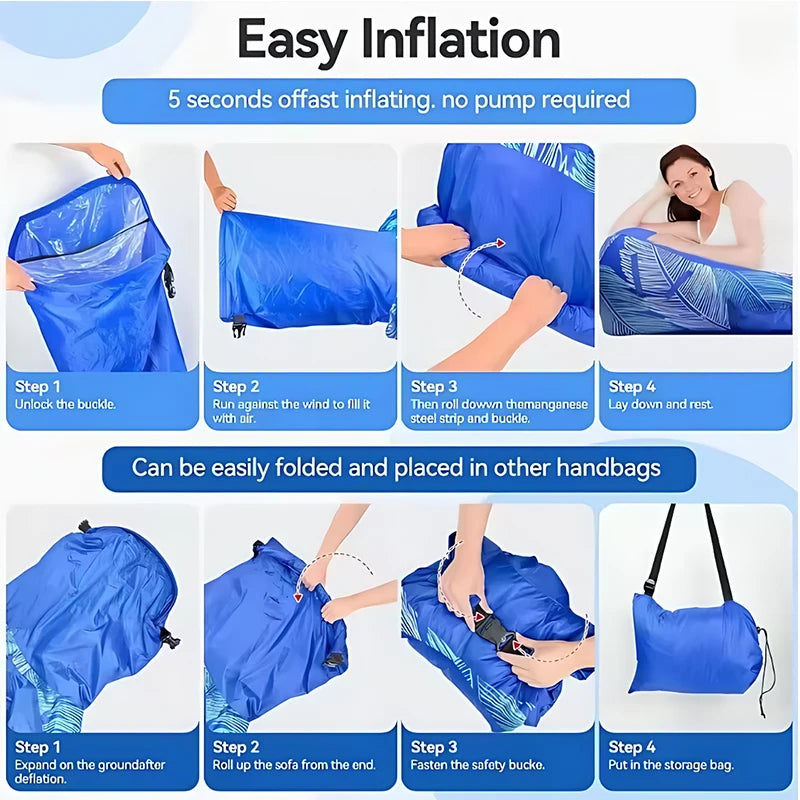 Inflatable Sofa Outdoor Camping Quick Inflatable Lazy Lounge Chair Leak Proof Beach Inflatable Bed for Travel With Sunshade