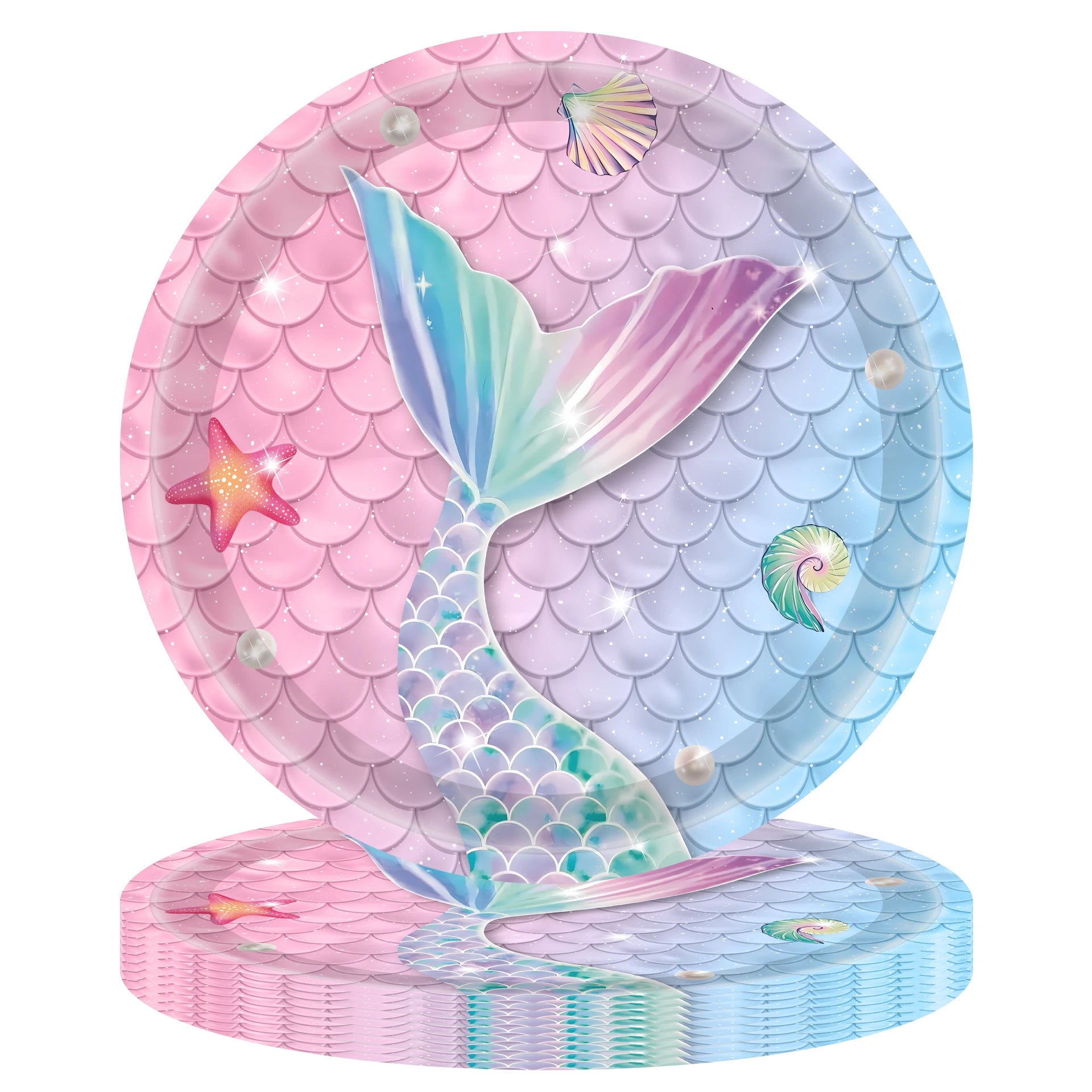 Mermaid Themed Party Disposable Tableware Little Mermaid Tail Paper Plates Cups Napkins Banner Birthday Party Decoration Supplie