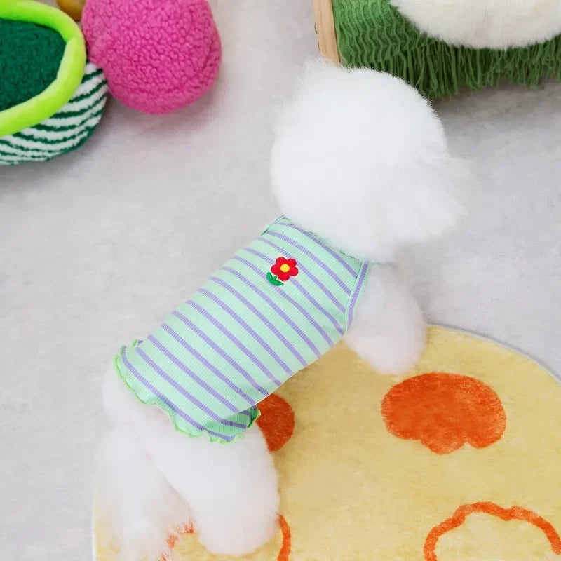 Dog Vest Cooling Summer Puppy Clothes Cute Strawberry Print Floral Dog Tshirt Pet Suspenders Chihuahua Bichon Vests Dog Supplies