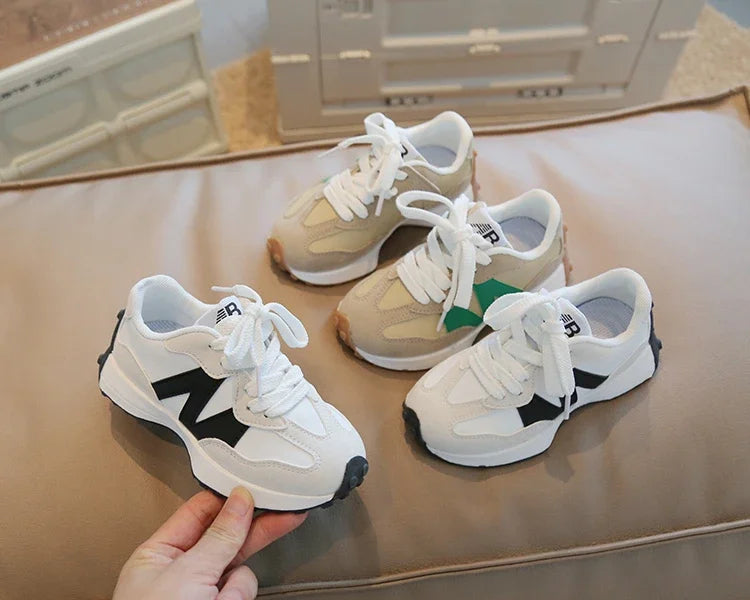 Children's Spring New Leather Upper Sneakers Kids Non-Slip Casual Shoes Boys Girls Soft Sole Students Tennis Toddler Sport Shoes