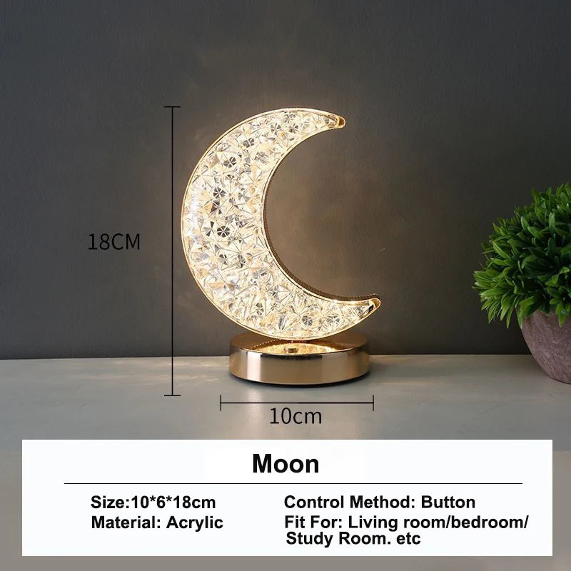 3D Crystal Touch Control LED Night Light for Kids Bedroom - USB Rechargeable Color Changing Square Star Moon Shapes Lamp