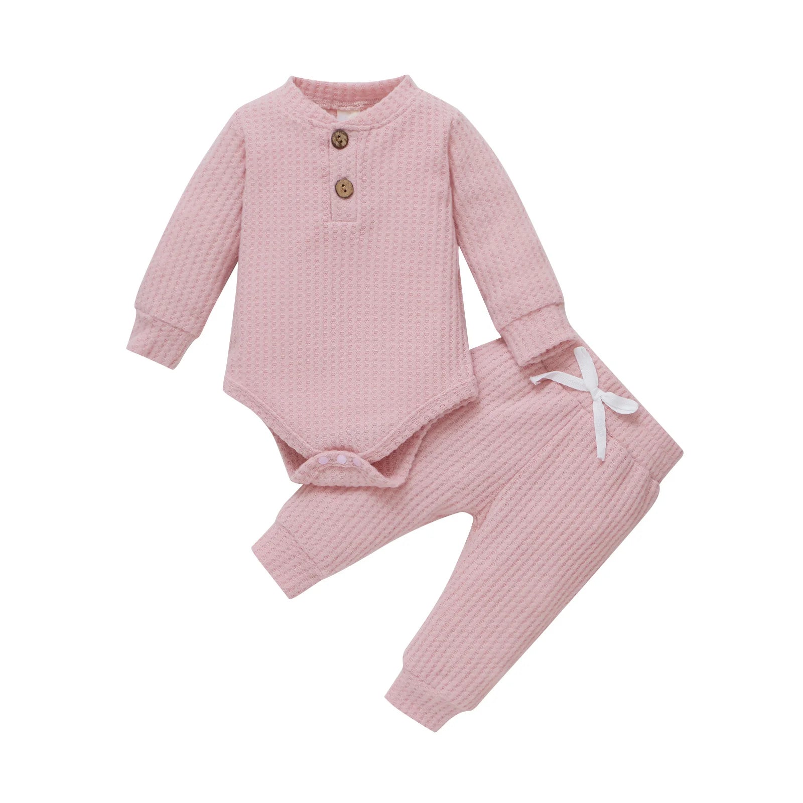 I YAN infant baby girl and boy spring autumn ribbed and plaid long sleeve bodysuits with elastic pants 2-piece clothing set